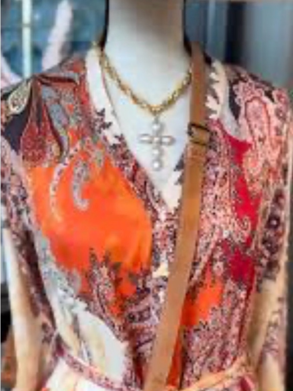 CIENNA Aziza Long Dress - Red & Orange Paisley Print